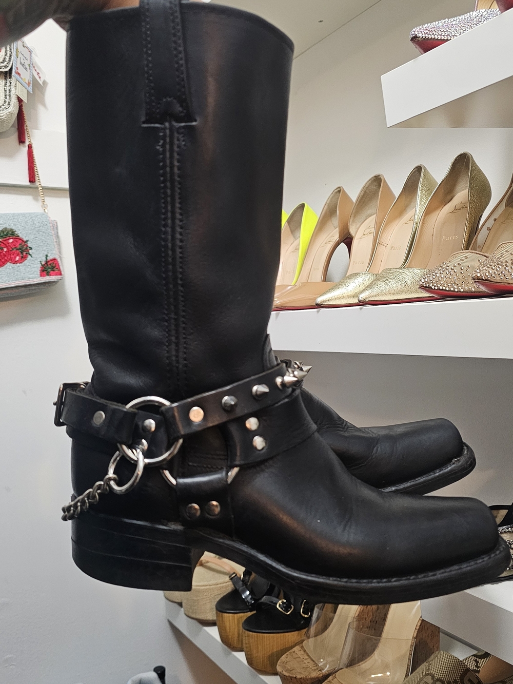 SALE!! Frye Black Leather 12R Harness Boots